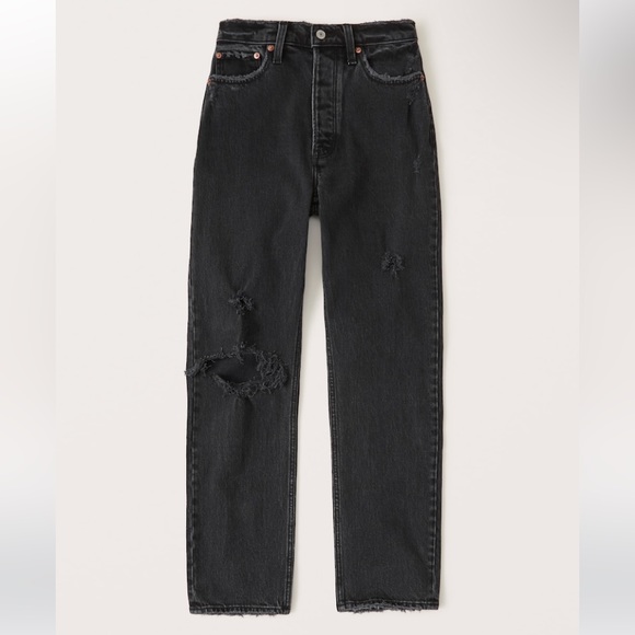 Abercrombie High Rise Dad Jeans size 26 short black distressed - Picture 7 of 15